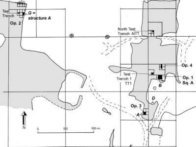 Fig. 7 Mappa del sito con la posizione delle sezioni di cava e delle trincee indagate dal LoRAP.